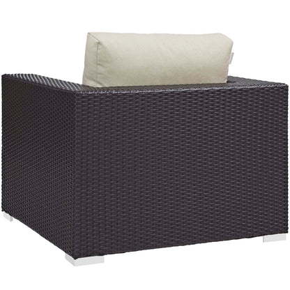 Convene 5 Piece Set Outdoor Patio with Fire Pit, Fabric Rattan Wicker, Beige, 17603