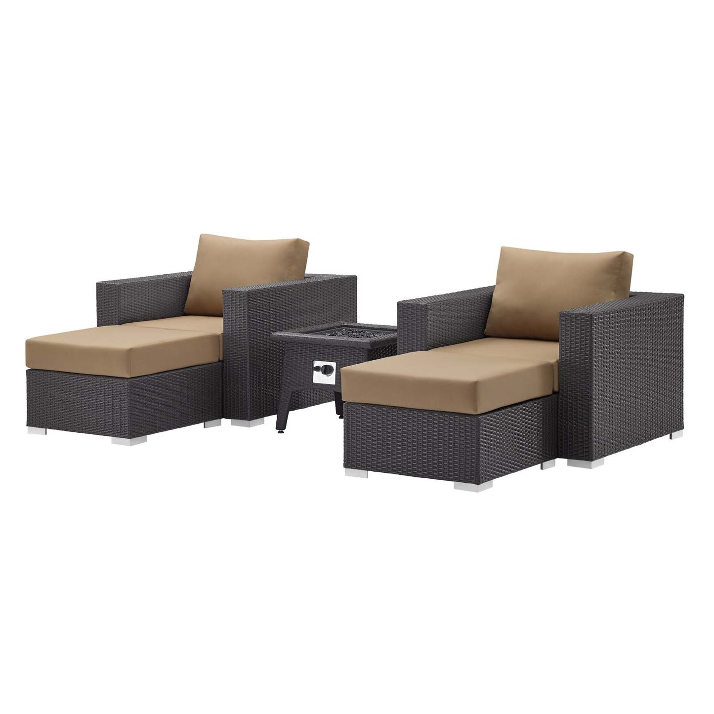 Convene 5 Piece Set Outdoor Patio with Fire Pit, Fabric Rattan Wicker, Light Brown, 17604