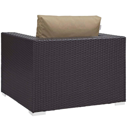 Convene 5 Piece Set Outdoor Patio with Fire Pit, Fabric Rattan Wicker, Light Brown, 17604
