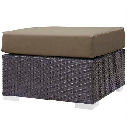 Convene 5 Piece Set Outdoor Patio with Fire Pit, Fabric Rattan Wicker, Light Brown, 17604