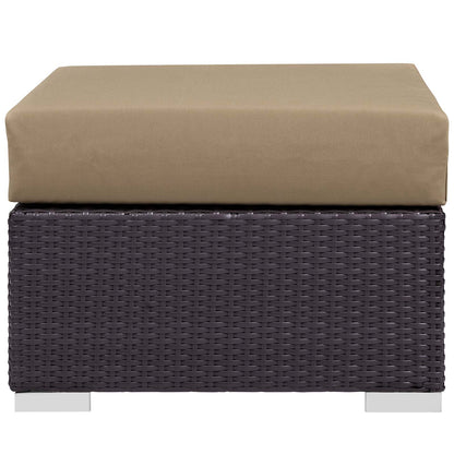Convene 5 Piece Set Outdoor Patio with Fire Pit, Fabric Rattan Wicker, Light Brown, 17604