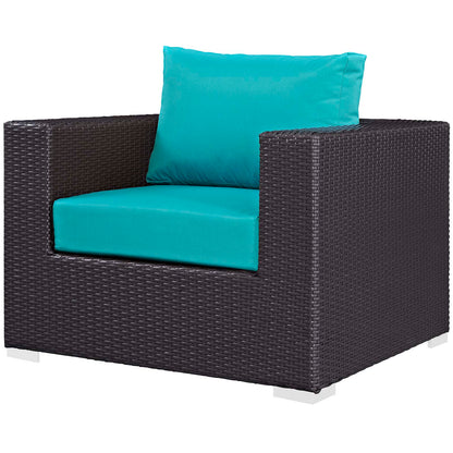 Convene 5 Piece Set Outdoor Patio with Fire Pit, Fabric Rattan Wicker, Blue, 17606