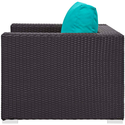 Convene 5 Piece Set Outdoor Patio with Fire Pit, Fabric Rattan Wicker, Blue, 17606