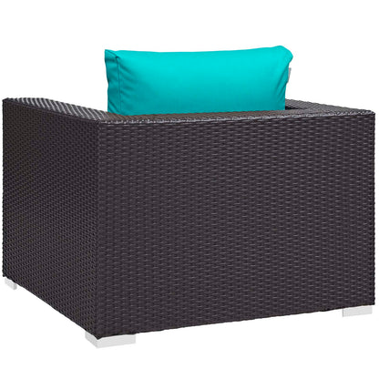 Convene 5 Piece Set Outdoor Patio with Fire Pit, Fabric Rattan Wicker, Blue, 17606