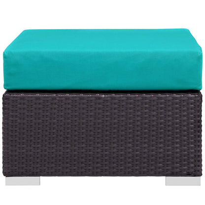 Convene 5 Piece Set Outdoor Patio with Fire Pit, Fabric Rattan Wicker, Blue, 17606