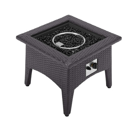 Convene 5 Piece Set Outdoor Patio with Fire Pit, Fabric Rattan Wicker, Blue, 17606