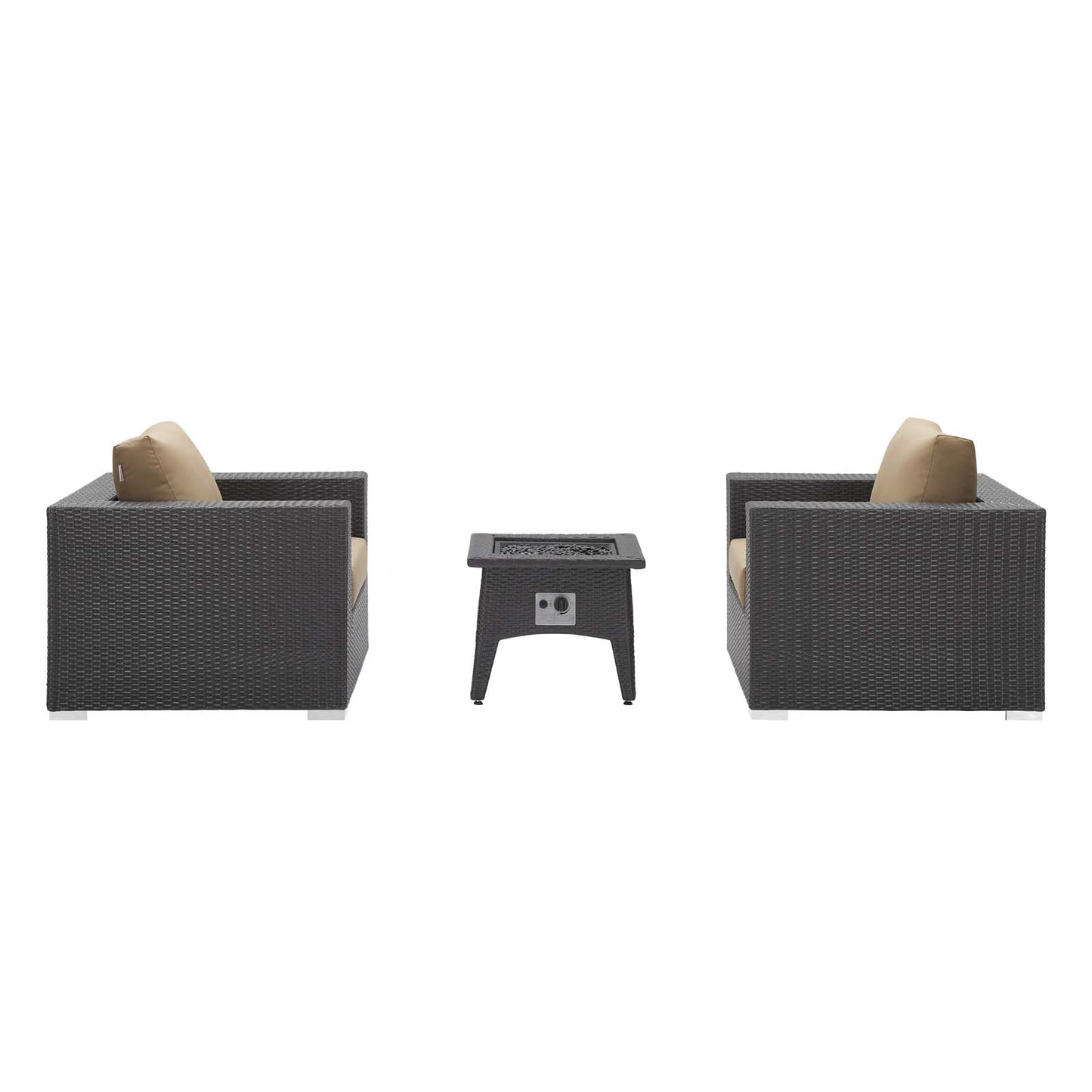 Convene 3 Piece Set Outdoor Patio with Fire Pit, Fabric Rattan Wicker, Light Brown, 17609