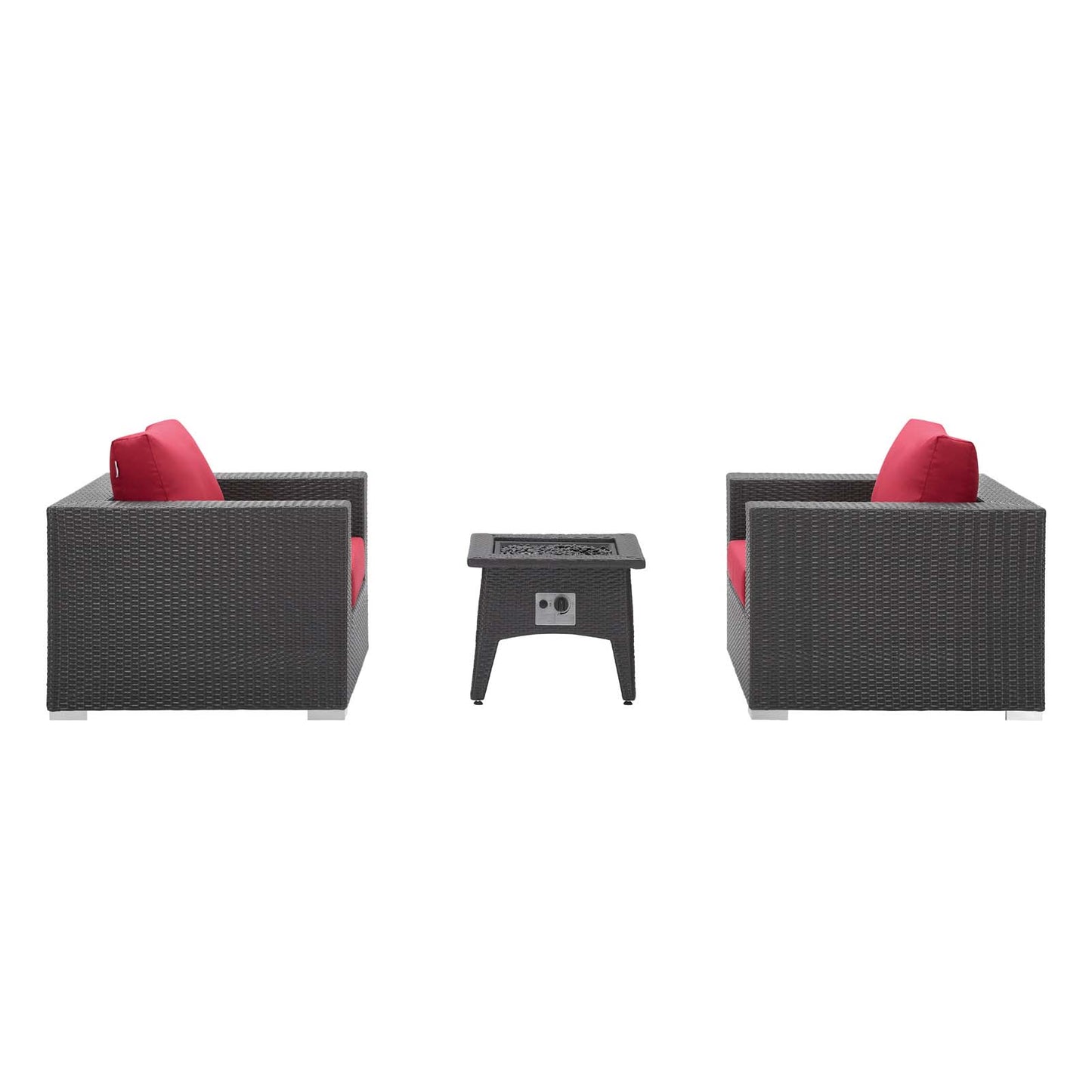 Convene 3 Piece Set Outdoor Patio with Fire Pit, Fabric Rattan Wicker, Red, 17610