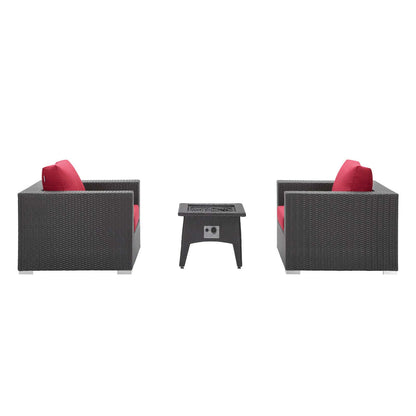 Convene 3 Piece Set Outdoor Patio with Fire Pit, Fabric Rattan Wicker, Red, 17610