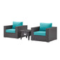 Convene 3 Piece Set Outdoor Patio with Fire Pit, Fabric Rattan Wicker, Blue, 17611