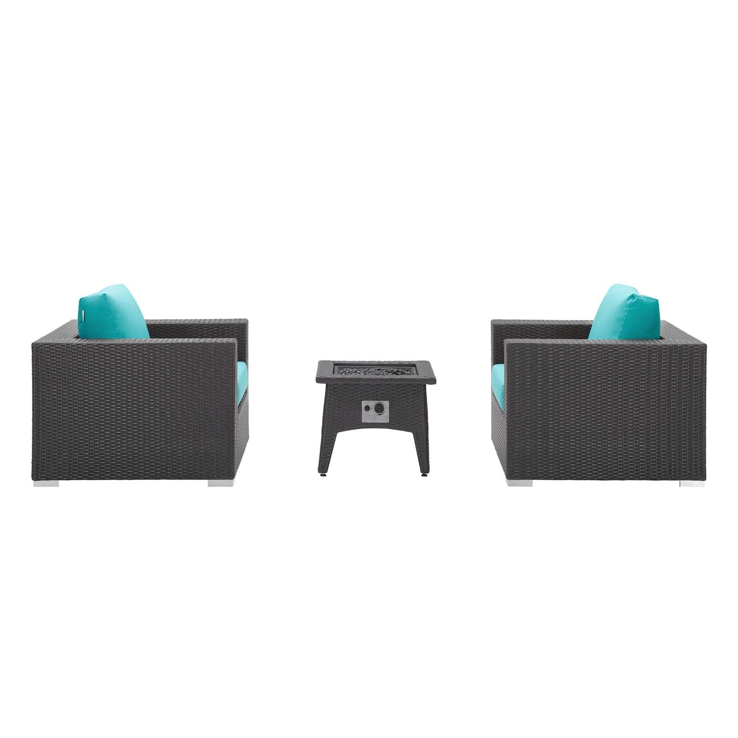 Convene 3 Piece Set Outdoor Patio with Fire Pit, Fabric Rattan Wicker, Blue, 17611