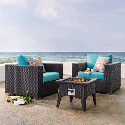 Convene 3 Piece Set Outdoor Patio with Fire Pit, Fabric Rattan Wicker, Blue, 17611