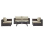 Convene 5 Piece Set Outdoor Patio with Fire Pit, Fabric Rattan Wicker, Beige, 17613