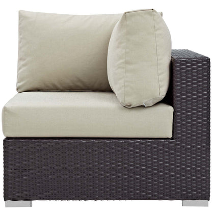 Convene 5 Piece Set Outdoor Patio with Fire Pit, Fabric Rattan Wicker, Beige, 17613