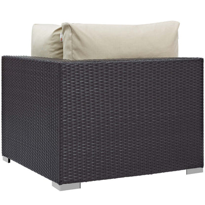 Convene 5 Piece Set Outdoor Patio with Fire Pit, Fabric Rattan Wicker, Beige, 17613