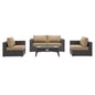 Convene 5 Piece Set Outdoor Patio with Fire Pit, Fabric Rattan Wicker, Light Brown, 17895