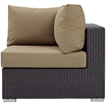 Convene 5 Piece Set Outdoor Patio with Fire Pit, Fabric Rattan Wicker, Light Brown, 17895