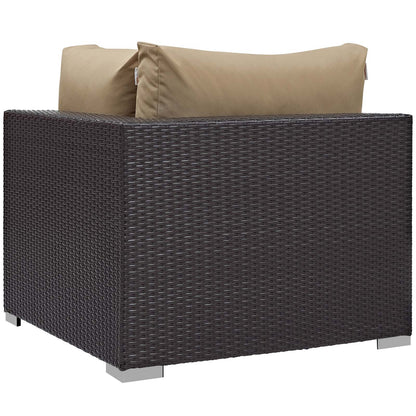 Convene 5 Piece Set Outdoor Patio with Fire Pit, Fabric Rattan Wicker, Light Brown, 17895