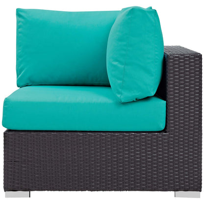 Convene 5 Piece Set Outdoor Patio with Fire Pit, Fabric Rattan Wicker, Blue, 17897