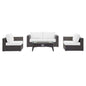 Convene 5 Piece Set Outdoor Patio with Fire Pit, Fabric Rattan Wicker, White, 17898