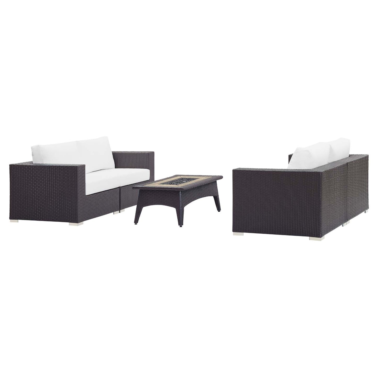 Convene 5 Piece Set Outdoor Patio with Fire Pit, Fabric Rattan Wicker, White, 17898