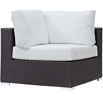Convene 5 Piece Set Outdoor Patio with Fire Pit, Fabric Rattan Wicker, White, 17898