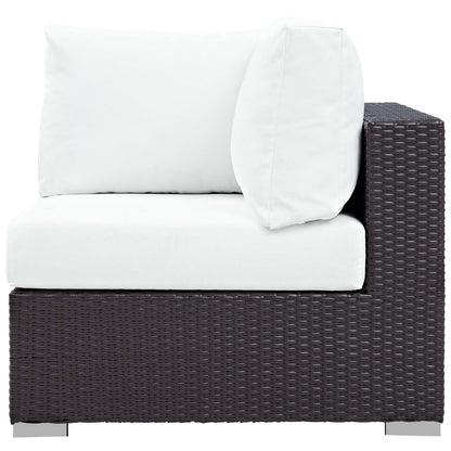 Convene 5 Piece Set Outdoor Patio with Fire Pit, Fabric Rattan Wicker, White, 17898