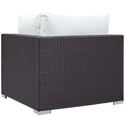 Convene 5 Piece Set Outdoor Patio with Fire Pit, Fabric Rattan Wicker, White, 17898