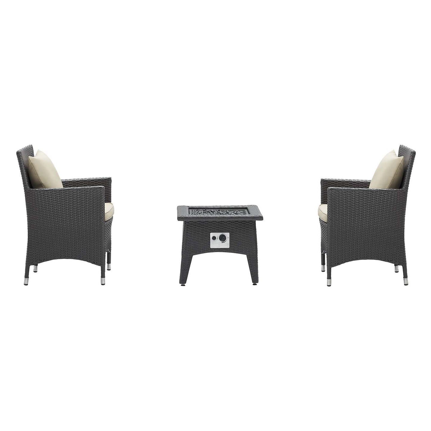 Convene 3 Piece Set Outdoor Patio with Fire Pit, Fabric Rattan Wicker, Beige, 17899