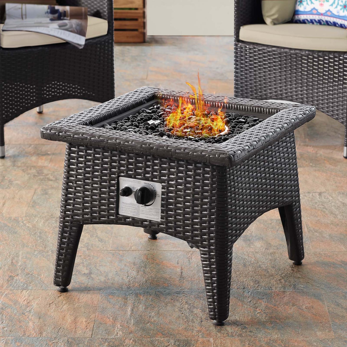 Convene 3 Piece Set Outdoor Patio with Fire Pit, Fabric Rattan Wicker, Beige, 17899