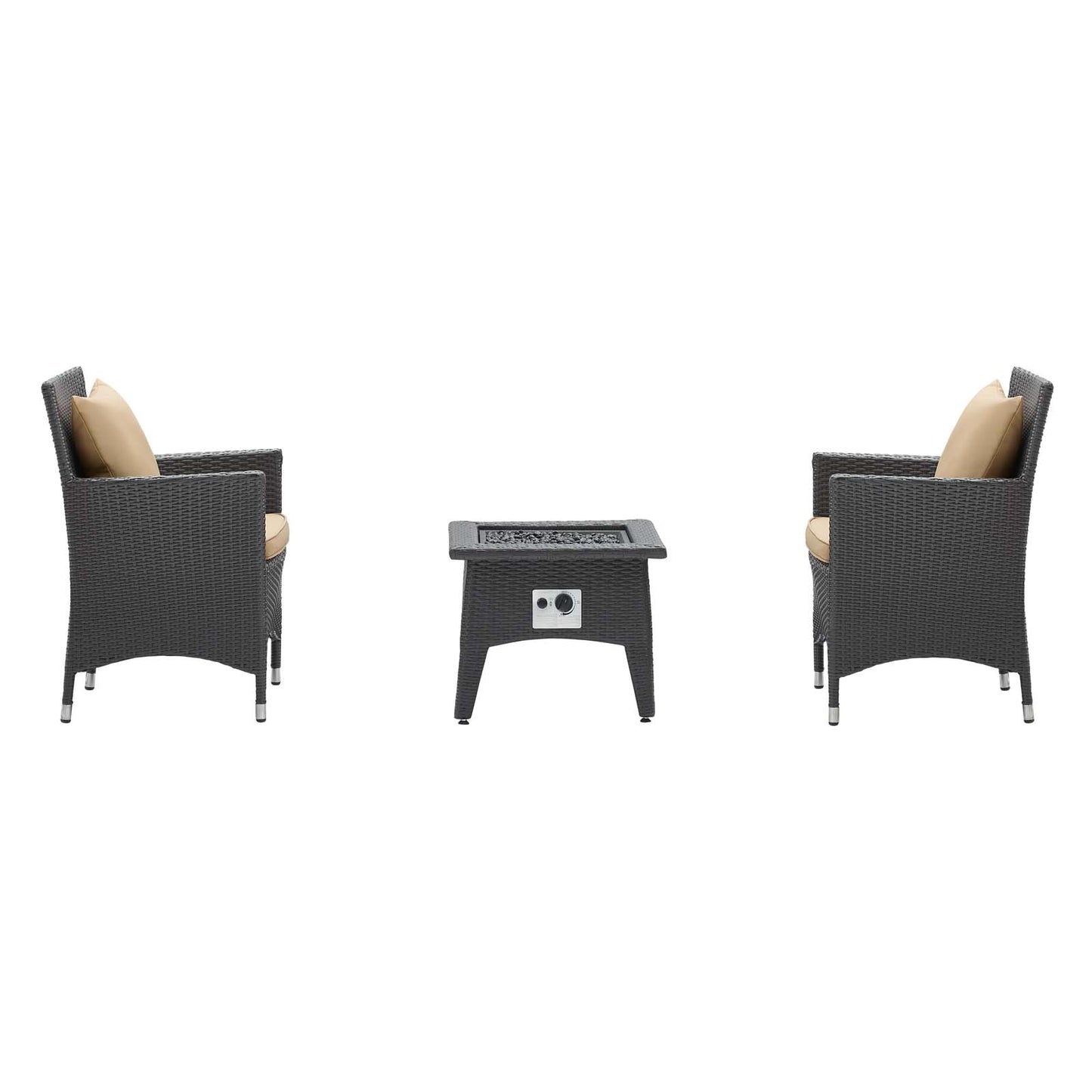 Convene 3 Piece Set Outdoor Patio with Fire Pit, Fabric Rattan Wicker, Light Brown, 17900