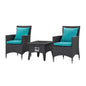 Convene 3 Piece Set Outdoor Patio with Fire Pit, Fabric Rattan Wicker, Blue, 17902