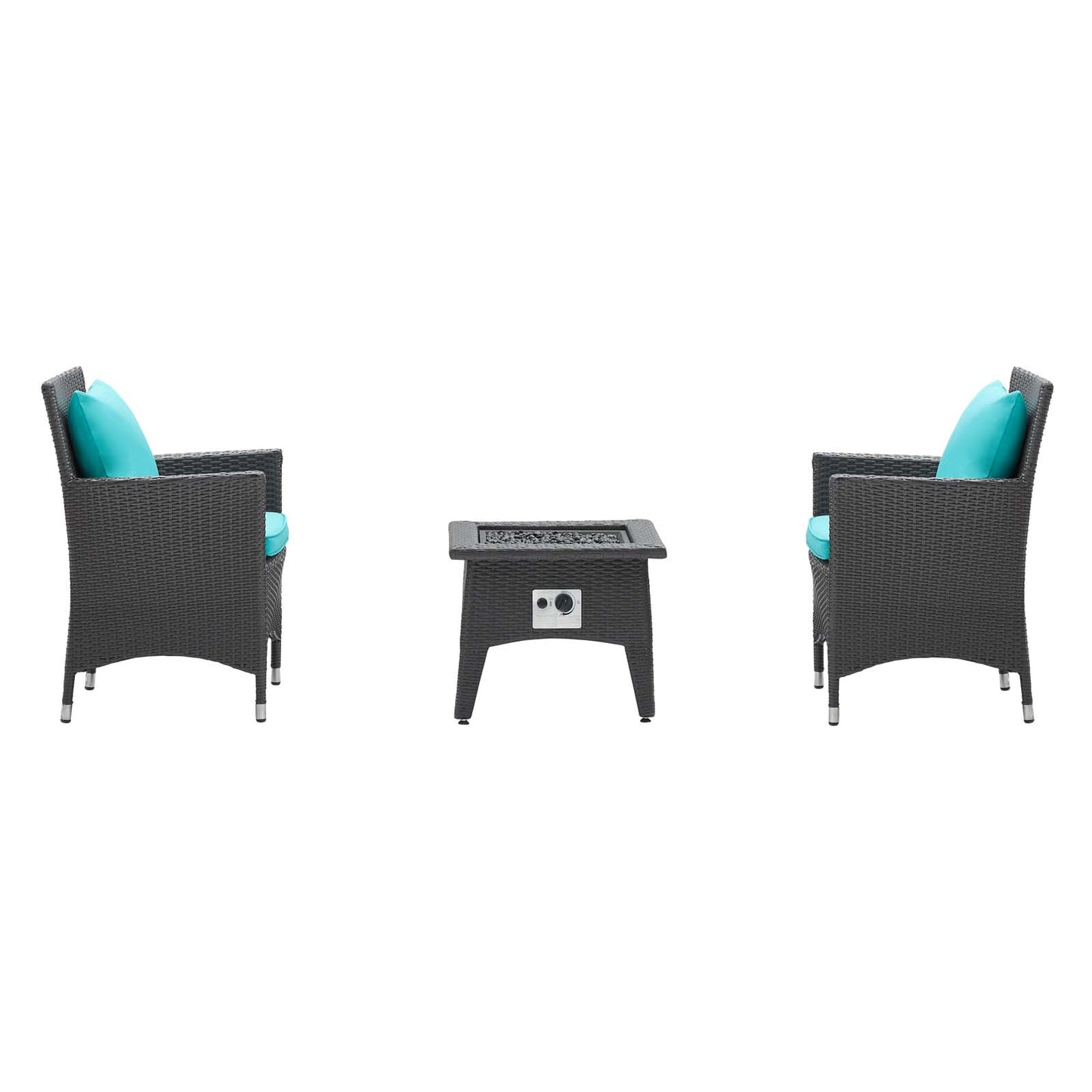 Convene 3 Piece Set Outdoor Patio with Fire Pit, Fabric Rattan Wicker, Blue, 17902