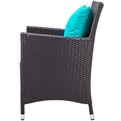 Convene 3 Piece Set Outdoor Patio with Fire Pit, Fabric Rattan Wicker, Blue, 17902