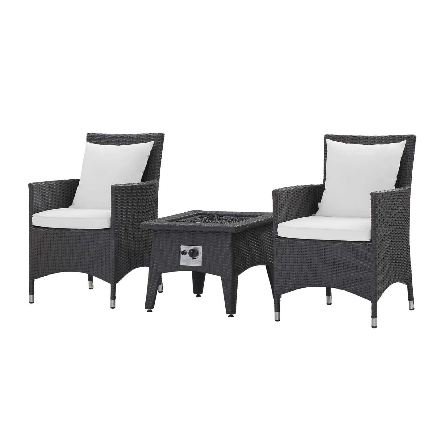 Convene 3 Piece Set Outdoor Patio with Fire Pit, Fabric Rattan Wicker, White, 17903