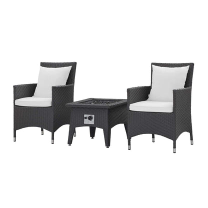 Convene 3 Piece Set Outdoor Patio with Fire Pit, Fabric Rattan Wicker, White, 17903
