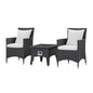 Convene 3 Piece Set Outdoor Patio with Fire Pit, Fabric Rattan Wicker, White, 17903