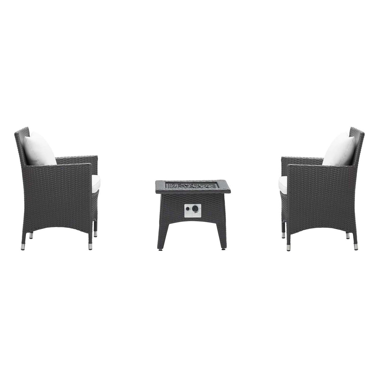 Convene 3 Piece Set Outdoor Patio with Fire Pit, Fabric Rattan Wicker, White, 17903