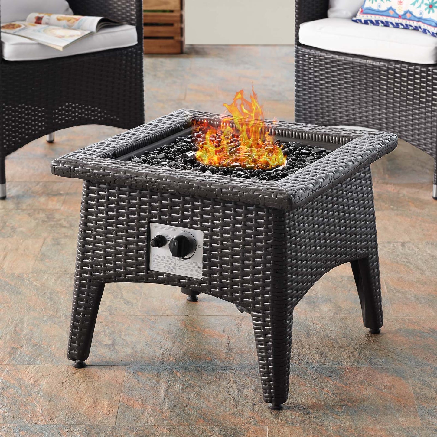 Convene 3 Piece Set Outdoor Patio with Fire Pit, Fabric Rattan Wicker, White, 17903