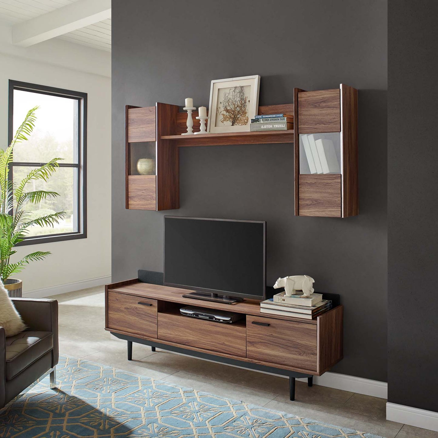 Visionary 2 Piece Entertainment Center, Wood, Natural Walnut Black, 17904