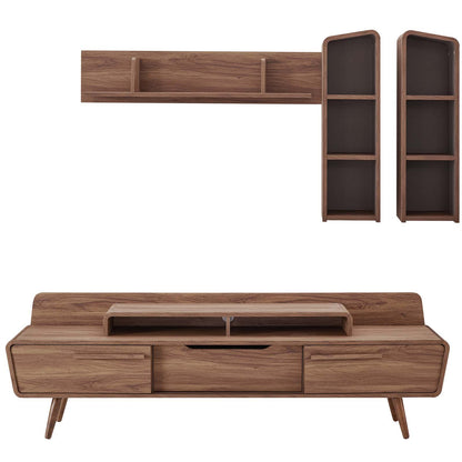 Omnistand 2 Piece Entertainment Center, Wood, Natural Walnut Gray Grey, 17905