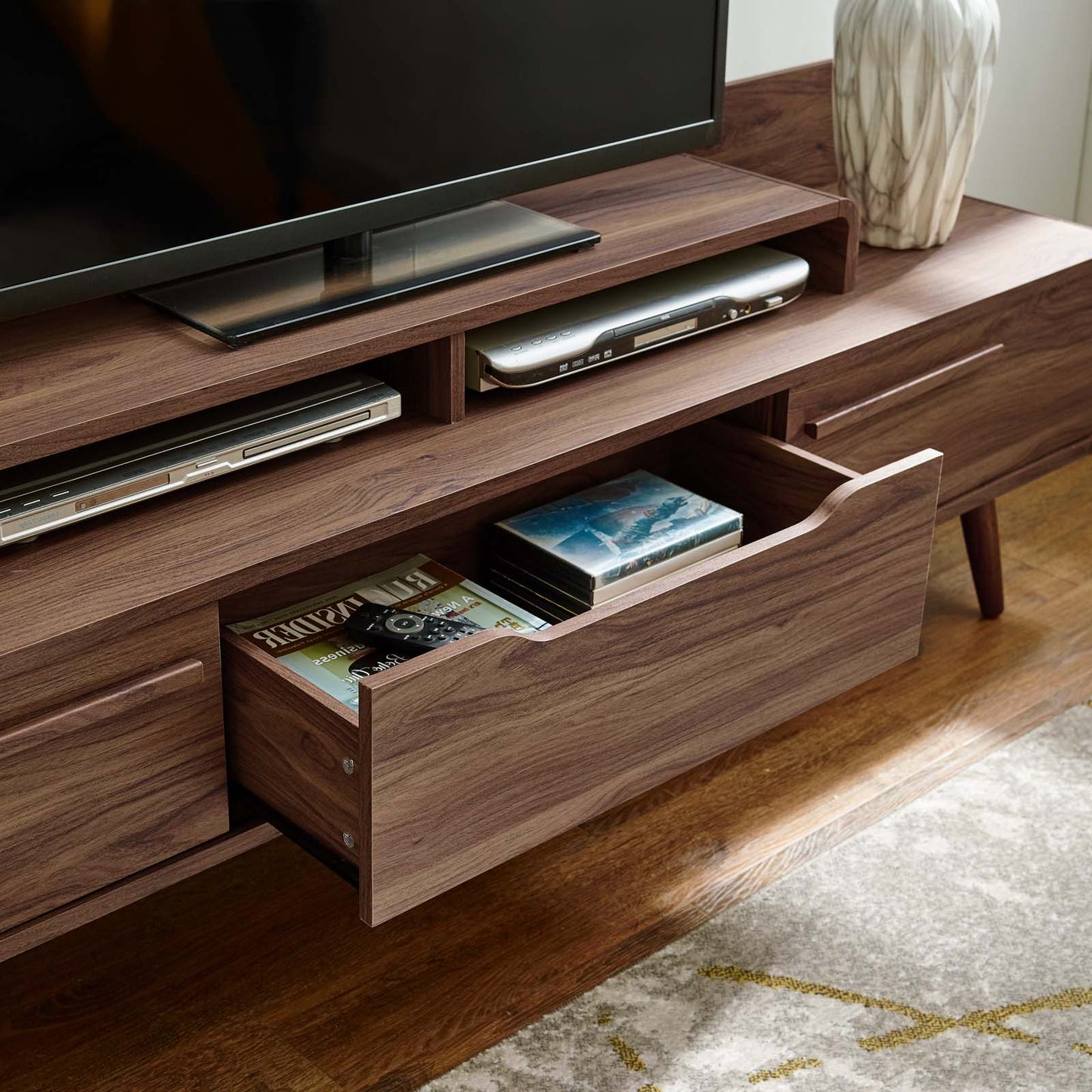 Omnistand 2 Piece Entertainment Center, Wood, Natural Walnut Gray Grey, 17905