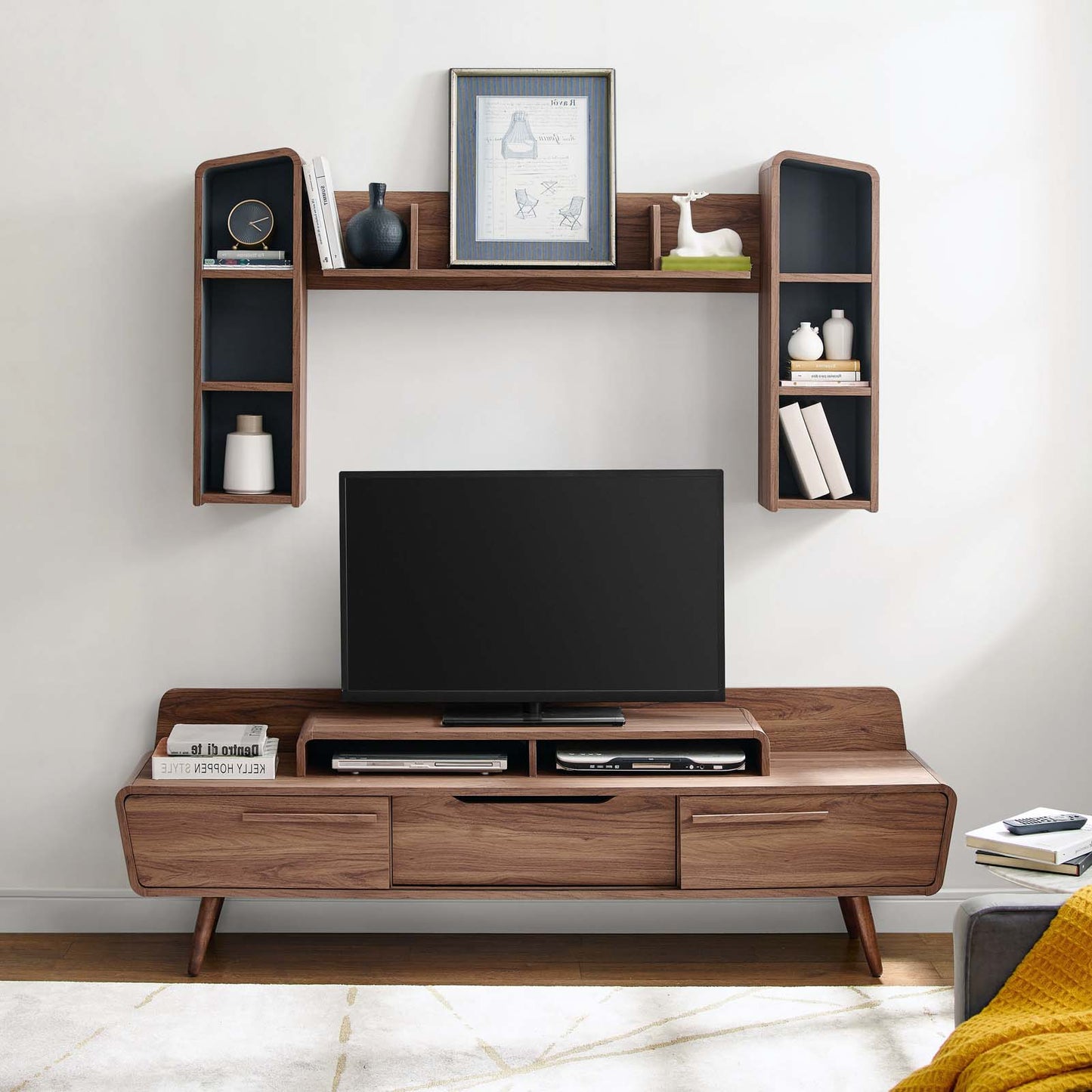 Omnistand 2 Piece Entertainment Center, Wood, Natural Walnut Gray Grey, 17905