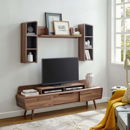 Omnistand 2 Piece Entertainment Center, Wood, Natural Walnut Gray Grey, 17905