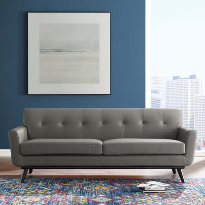 Engage Top-Grain Leather Living Room Lounge Sofa, Leather, Grey Gray, 18315
