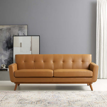 Engage Top-Grain Leather Living Room Lounge Sofa, Leather, Tan, 18316