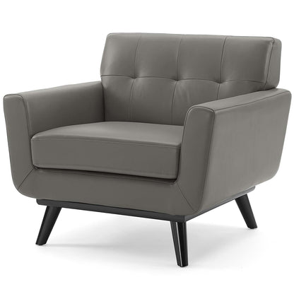 Engage Top-Grain Leather Living Room Lounge Accent Armchair, Leather, Grey Gray, 18317