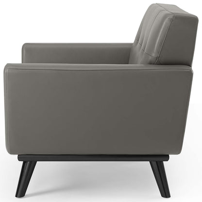 Engage Top-Grain Leather Living Room Lounge Accent Armchair, Leather, Grey Gray, 18317