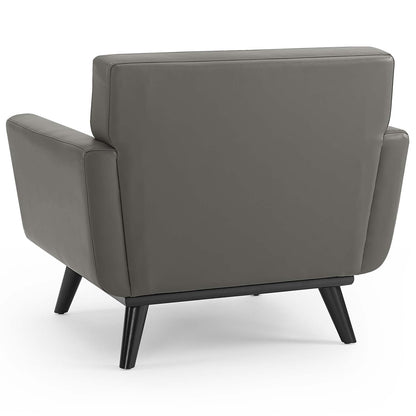Engage Top-Grain Leather Living Room Lounge Accent Armchair, Leather, Grey Gray, 18317