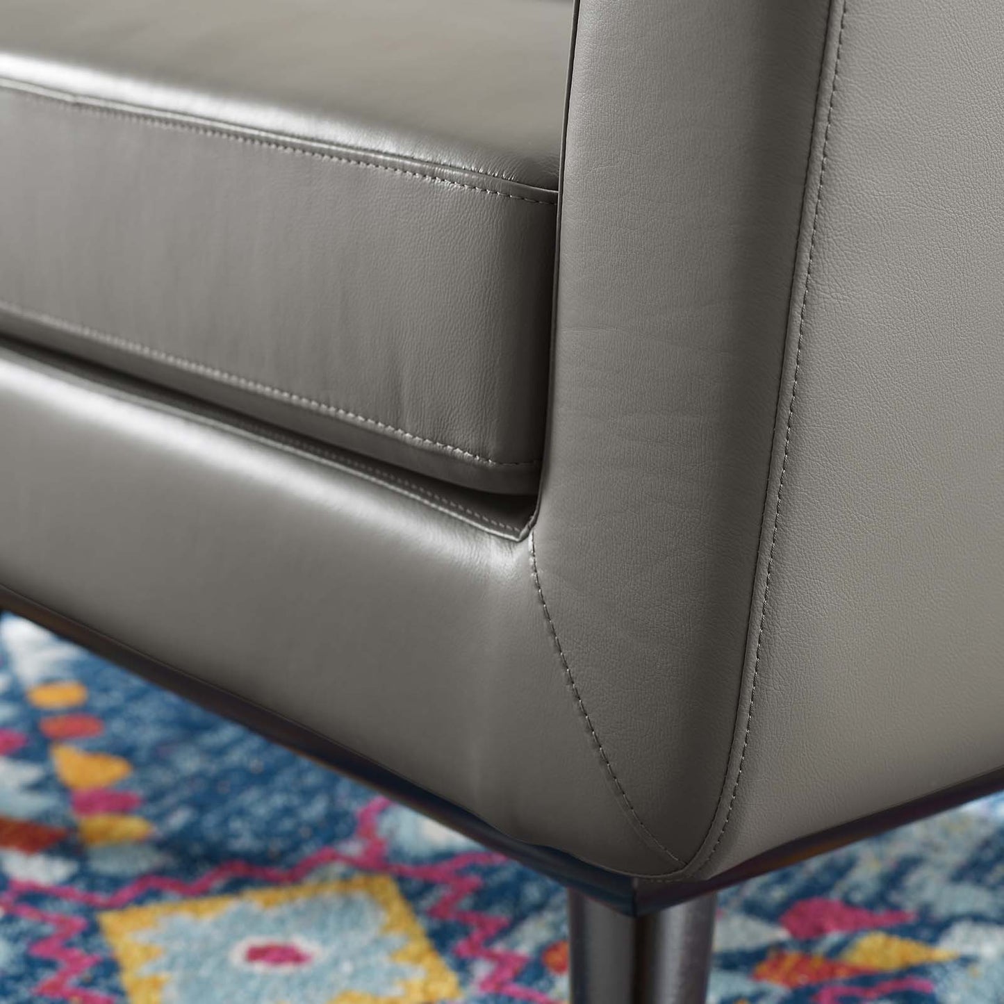 Engage Top-Grain Leather Living Room Lounge Accent Armchair, Leather, Grey Gray, 18317